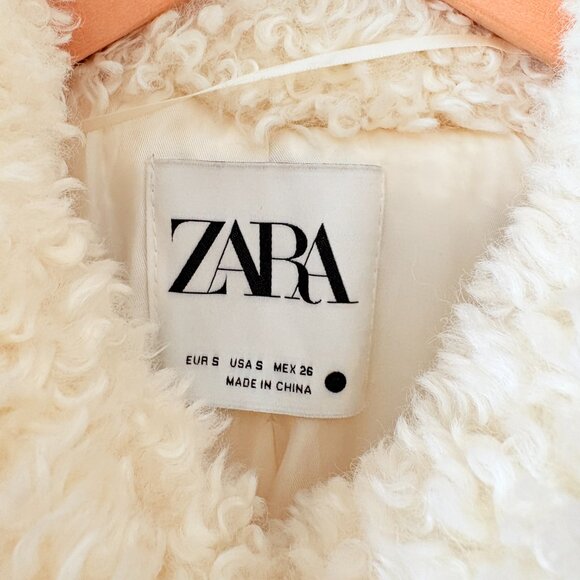 Zara Teddy Bear Faux Shearling Coat Oyster White Blogger Fav Size Small - Picture 12 of 14